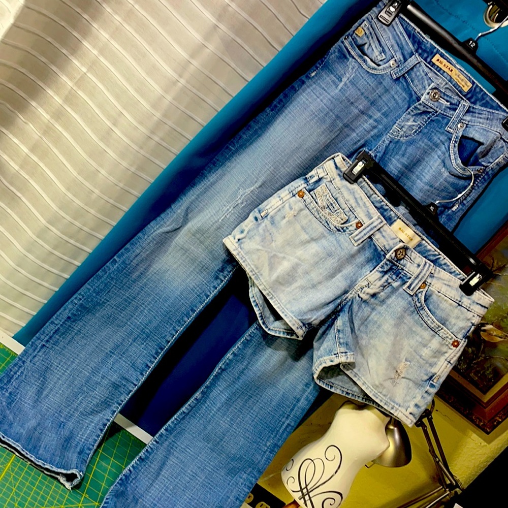BIG STAR ULTRA LOW RISE Sweet Boot Cut JEANS Sz 25 XL PLUS Big Star Shorts Sz 25